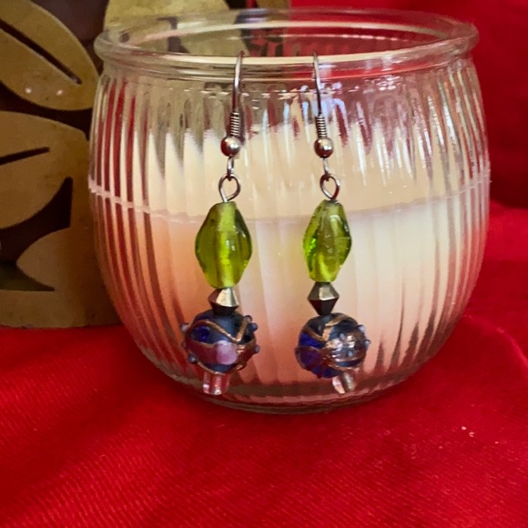 EXQUISITE Beaded Drop Earrings, Gold, Green, Blue, Pink, White, Handmade, L=2” - Picture 1 of 8